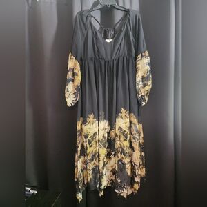 Black and Floral Long Sleeve Dress